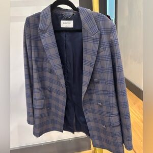 Aritzia Babaton Navy and Gray Plaid Blazer